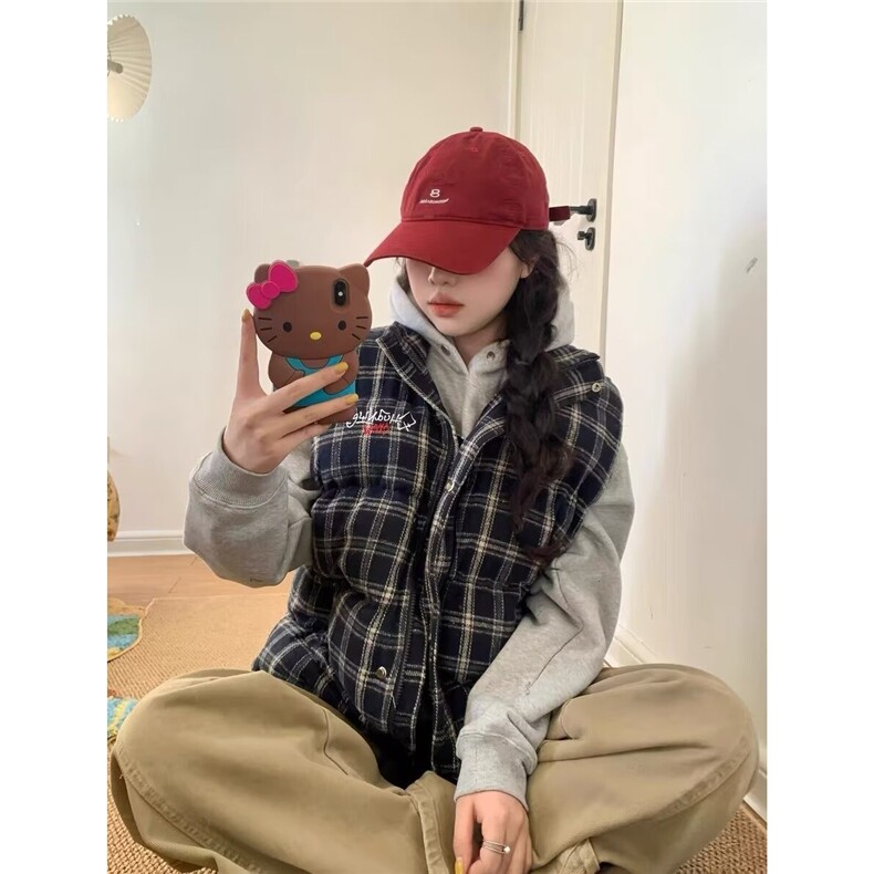 复古美式格纹棉衣马甲冬季男女宽松加厚外套情侣上衣LM6988-P76,男装棉衣,星座1008