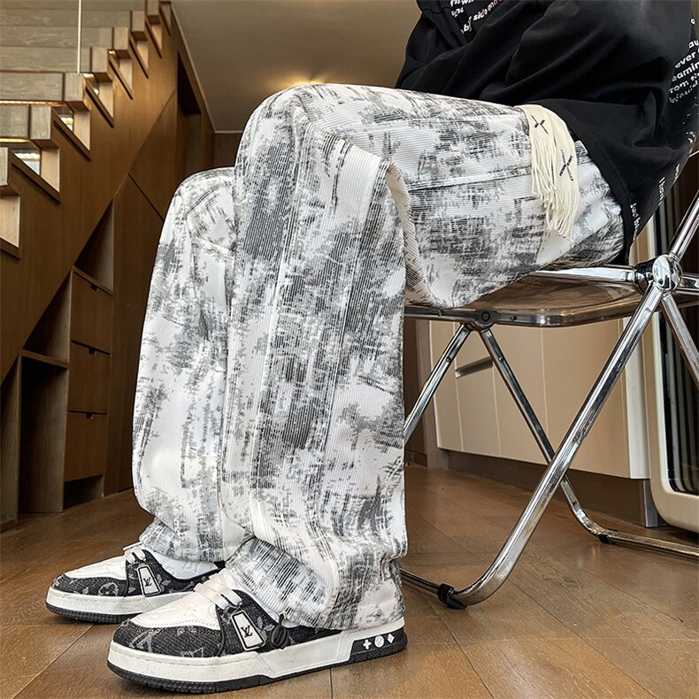 现货库存10W+YK86021-TP25抖音扎染灯芯绒卫裤秋,男装休闲裤,电商A086-1
