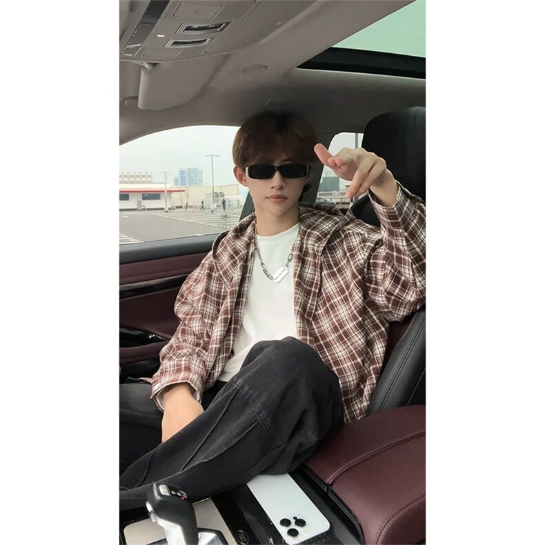 秋季新款格子衬衫男女宽松休闲百搭高级感长袖上衣C2271-特价P36,男装衬衫,电商A007
