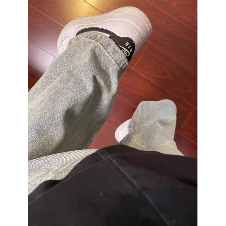 1506/Q72990/P47美式水洗做旧拼接阔腿宽松直筒休闲拖地长裤,男装休闲裤,星座1506