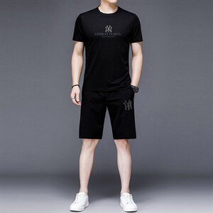 2023年夏款潮流休闲时尚男士运动短袖短裤套装P130,男装休闲套装,电商D223-1