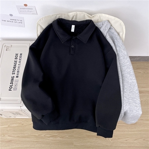 潮牌拼色长袖Polo衫男美式复古宽松半拉链卫衣WY057-P35加绒P40图片