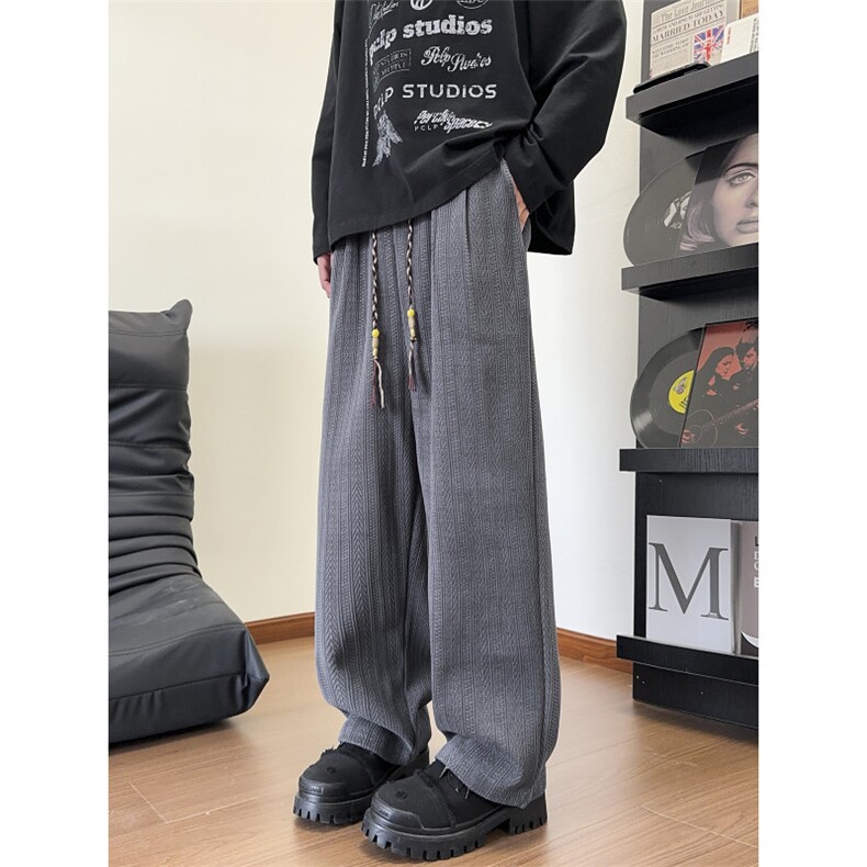 2025秋冬麦穗纹宽松大码休闲裤阔腿直筒长裤子K9755/特P35深灰2,男装休闲裤,电商A094