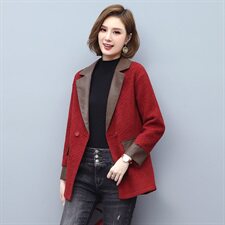 2021秋冬季新款女装水洗皮短款毛呢外套皮毛一体妈妈装拼接大衣，女装毛呢外套，伊满意