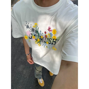 网图有货 原创藤蔓花卉刺绣短袖T恤男潮牌设计感高街上衣A329-P35图片