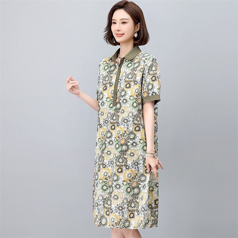 现货2025年夏文艺优雅印花休闲连衣裙,女装连衣裙,依恋蒂丝