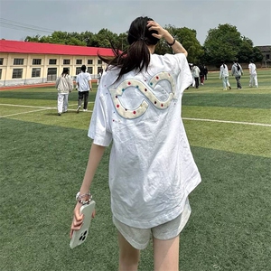 万针全刺绣工艺抖音得物高品质260克重磅纯棉双纱美式高街短袖T恤图片