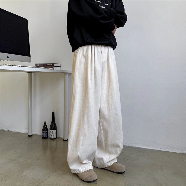 日系简约休闲阔腿裤男春秋季潮牌极简风直筒宽松工装长裤Q135/P56,男装牛仔裤,星座506