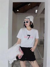 2022春季新款短袖T恤字母图案百搭ins潮，女装T恤，L·H·X