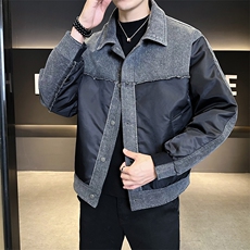 新标902025翻领拼接牛仔休闲宽松加厚保暖羽绒服外套5807-P295，男装羽绒服，电商A413