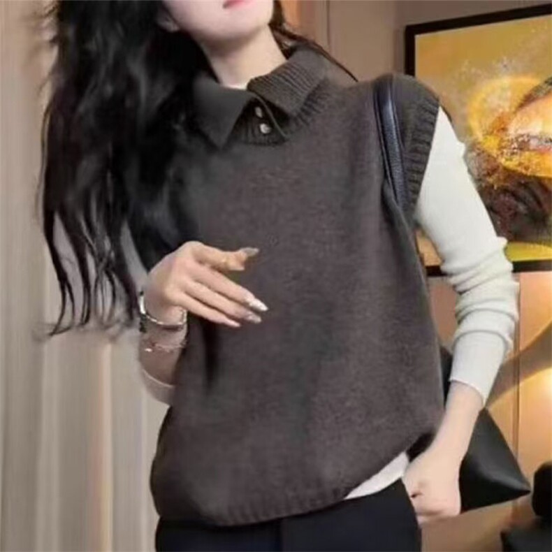 无袖针织衫女春秋新款时尚显瘦背心外搭叠穿上衣,女装马甲,萱芳婷羊绒