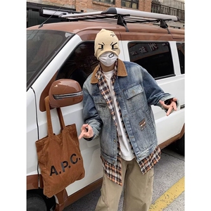 1506-1/Q26070/P80美式复古牛仔外套女2025新款立领机车服夹克图片