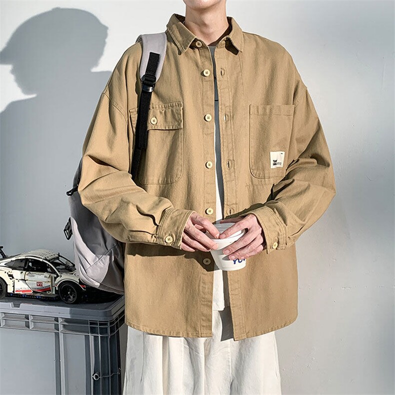 衬衫男2025春季新款港风宽松大码纯棉工装长袖衬衣CS800-P45,男装衬衫,星座214-3