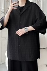 C5029/P40夏季新品西服领衬衫男个性肌理感格纹潮男宽松衬衣上衣，男装西服，电商A141