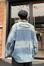 春季时尚复古宽松水洗磨破渐变重工牛仔男夹克外套Jk09-P85控118，男装夹克，星座218-5