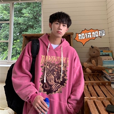 新款秋冬港风宽松连帽套头卫衣X5663-常规P70控88-加绒P80控98，男装卫衣，电商A061-1