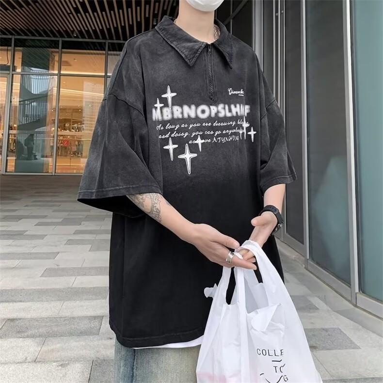 新款高街短袖t恤ins潮牌夏季美式复古Polo衫情侣半袖PL0107-P40图片