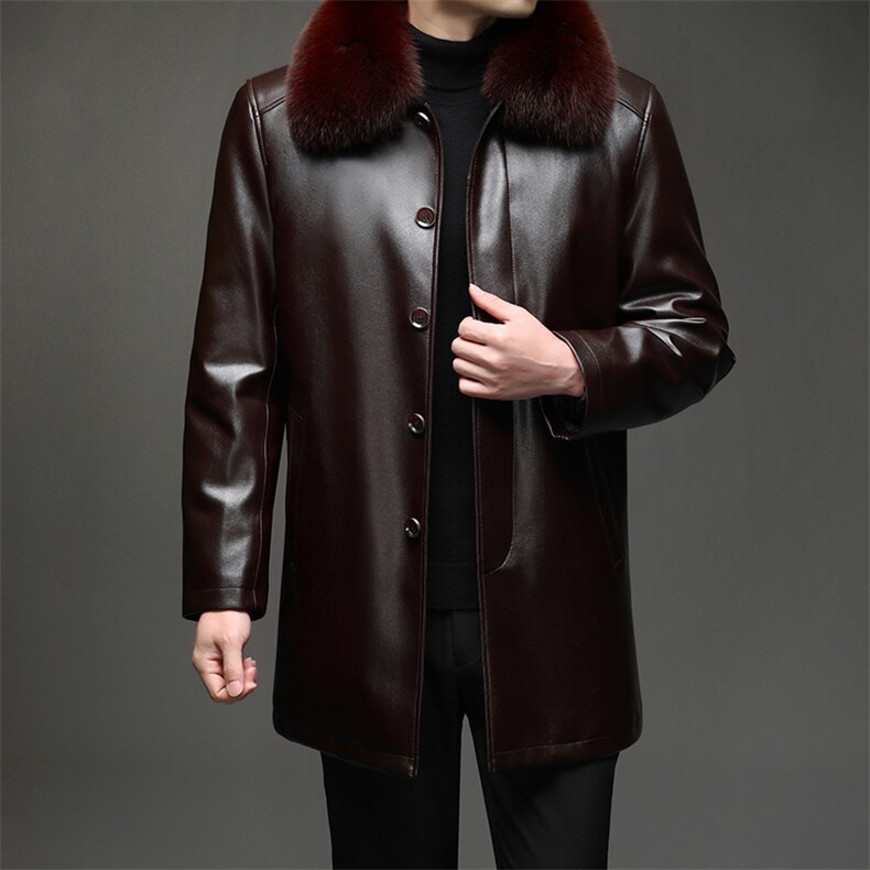 海宁皮草秋冬可拆卸内胆中长款加厚皮衣高端商务休闲皮男，男装皮衣，星座1602B（原101B-1）