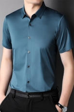 短袖衬衫男弹力薄款上衣服夏季中年男士商务休闲纯色百搭衬衣爸爸，男装衬衫，电商B212（原钱塘6029）