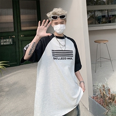 美式高街撞色短袖t恤男女夏季新款潮牌情侣三条杠上衣T30444-p38，男装T恤，星座1008-2