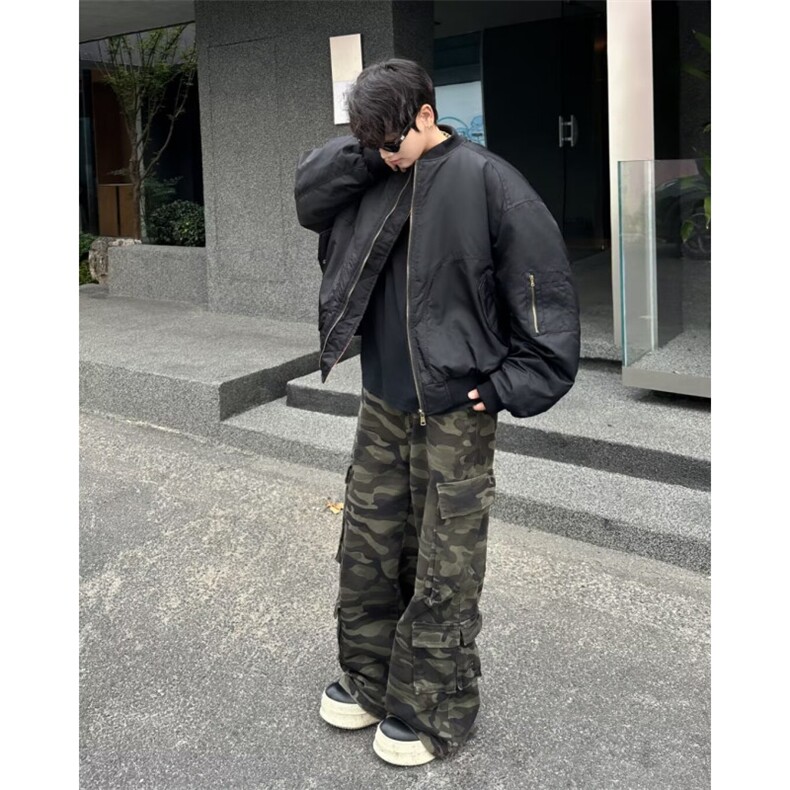 美式飞行员棉服夹克短宽廓形军绿色工装外套男秋冬棒球服,男装夹克,星座506
