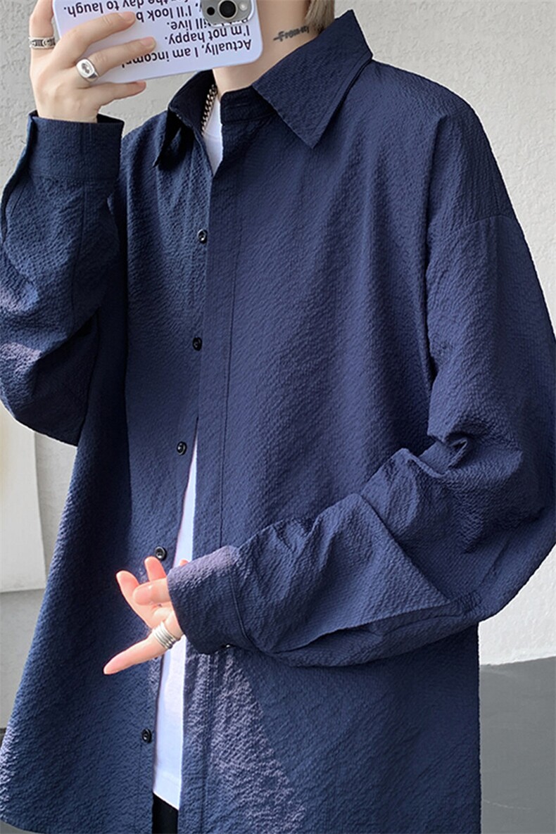 8XL-M泡泡纱盐缩肌理长袖衬衫男夏季冰丝外套防晒衬衣CS29007P40,男装衬衫,电商B312