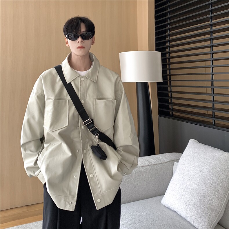 港风翻领pu皮面料皮衣男潮流休闲宽松皮衣外套男77107P78控108，男装皮衣，星座227-7