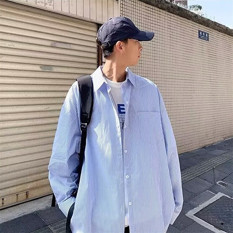 2026年春季款条纹长袖衬衫男女百搭衬衣外套潮C3007,男装衬衫,星座1108