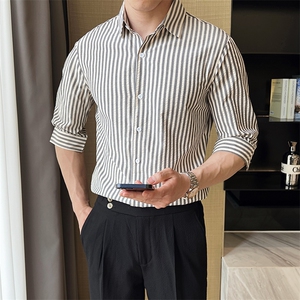 夏季男士七分袖条纹衬衫男休闲修身休闲衬衣A236-C665-P58图片
