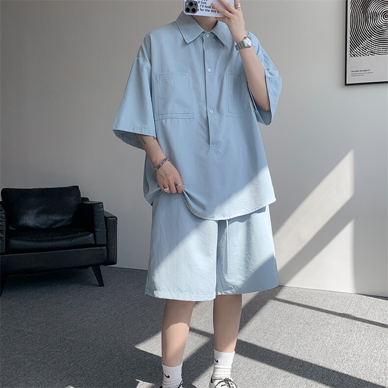现货TZ25113-P52特控88大码夏季冰感顺滑纯色套装,男装休闲套装,电商D232