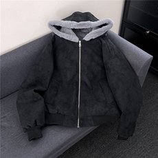 座山雕连帽棉服男加绒加厚皮衣棉衣美式潮牌情侣外套M0318-P110，男装皮衣，星座308B-2