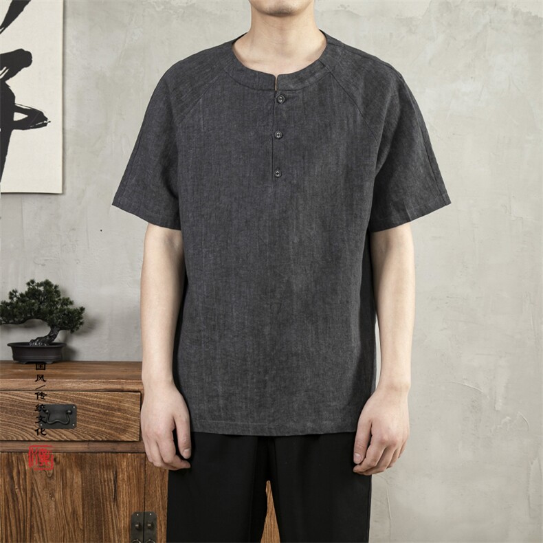 夏季新款风男装立领男士唐装短袖T恤T363P75图片