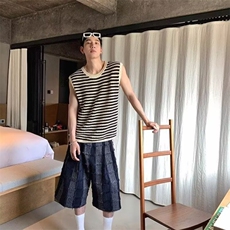无品牌慵懒ins百搭时尚新款高街黑白条纹镂空坎肩马甲男女潮流，男装背心/马甲，星座506A