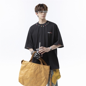 现货1014-T408-P48-重磅刺绣短袖T恤男夏季美式宽松男图片