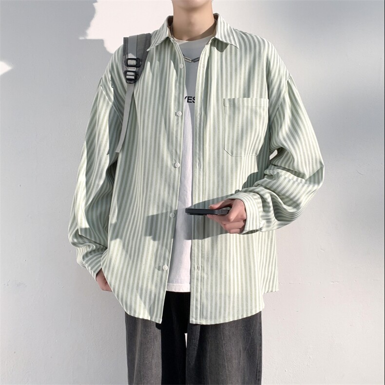春季新款条纹长袖衬衫港风宽松潮流百搭休闲衬衣A406C6022特P55,男装衬衫,星座309（原A406）