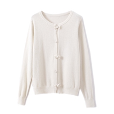 羊绒开衫女2025秋冬新款100羊绒外套圆领开衫红色蝴蝶结上衣外穿，女装羊毛衫，暖思雅