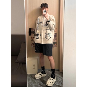 【有货】手稿印花开衫毛衣男宽松慵懒风针织衫外套MY133CC-P65图片