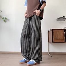 美式松弛感竖条纹休闲裤男女春夏慵懒风垂感直筒裤弯刀阔腿拖地裤，男装休闲裤，星座813-2
