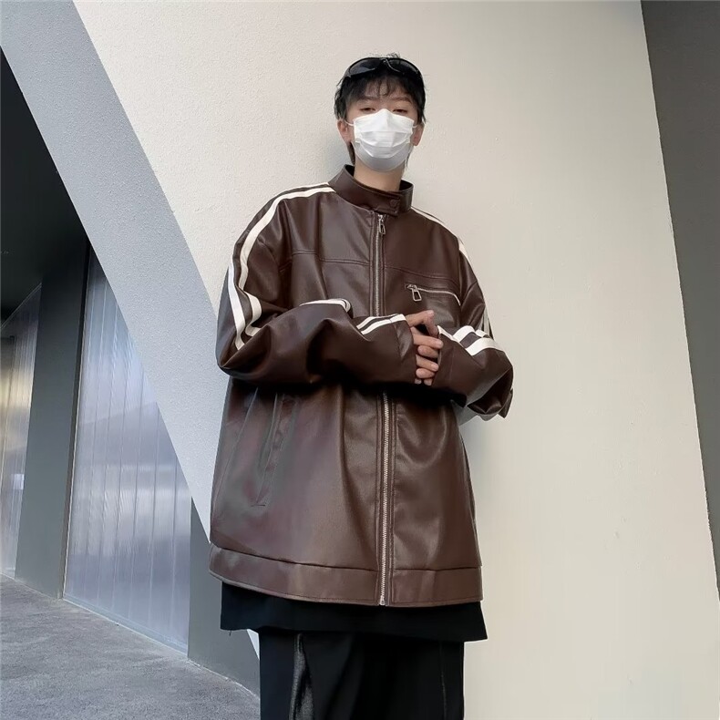 23潮牌纯色男女冬季街头宽松加厚PU皮衣保暖外套,男装夹克,星座716-4