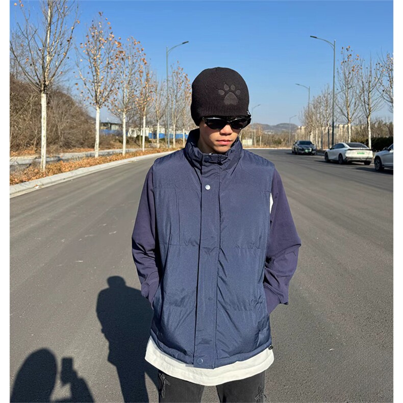 现货5W件冬季三防硬挺boxy短款立领棉衣马夹外套加厚马甲保暖棉服,男装棉衣,电商A443