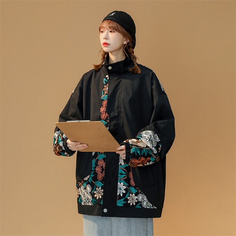 2024春季新款中性风大码立领刺绣花蕾夹克M-5XHJ22039-P80,男装夹克,电商A022