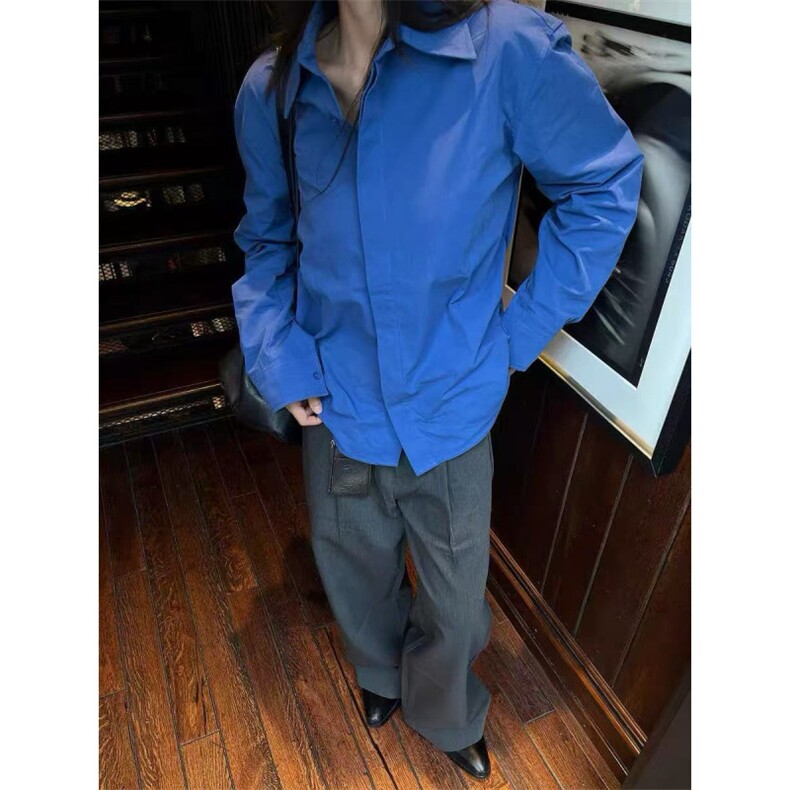 精梳棉高级感抗皱雅痞基础百搭克莱因蓝长袖衬衫~C26101批45，男装衬衫，星座1411A-6