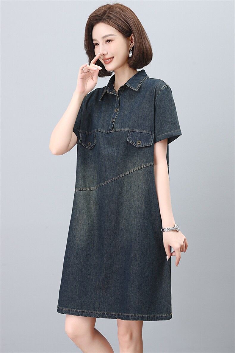 牛仔连衣裙女2025夏季新款大码休闲高端爆款洋气中年妈妈衬衫裙子,女装连衣裙,希欧阁