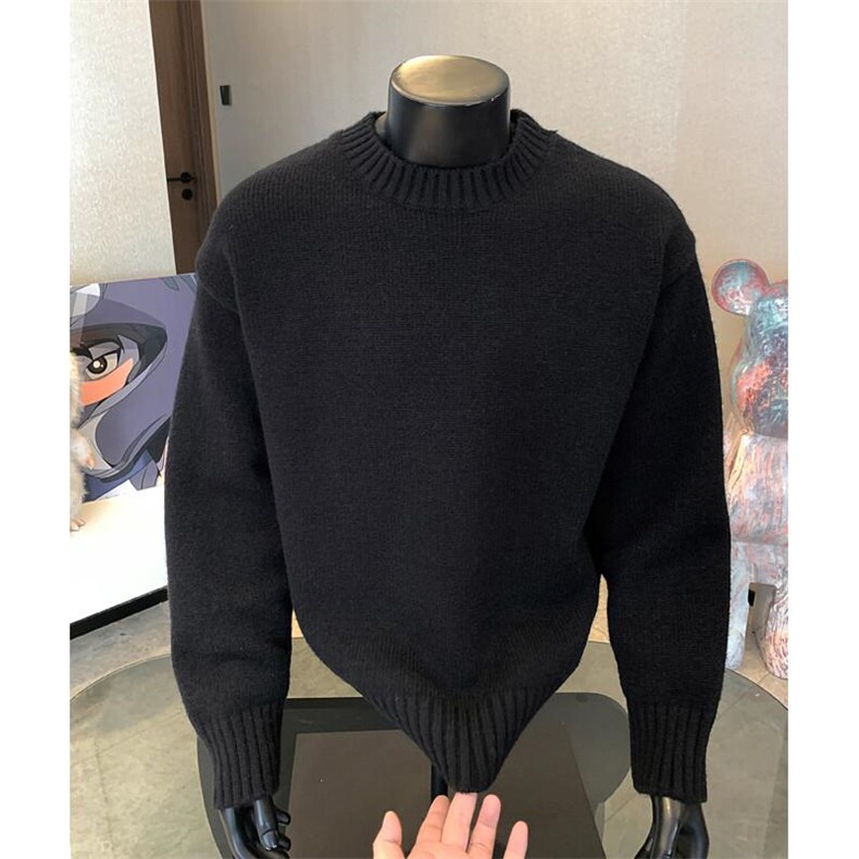 重磅秋冬男女纯色打底针织衫圆领套头半高领毛衣美式复古休闲上衣图片