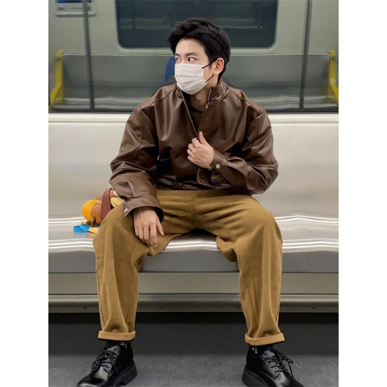 （网图）宽松潮流垫肩百搭皮衣短款夹克外套1209-1-JK20-P70，男装夹克，星座1209-1