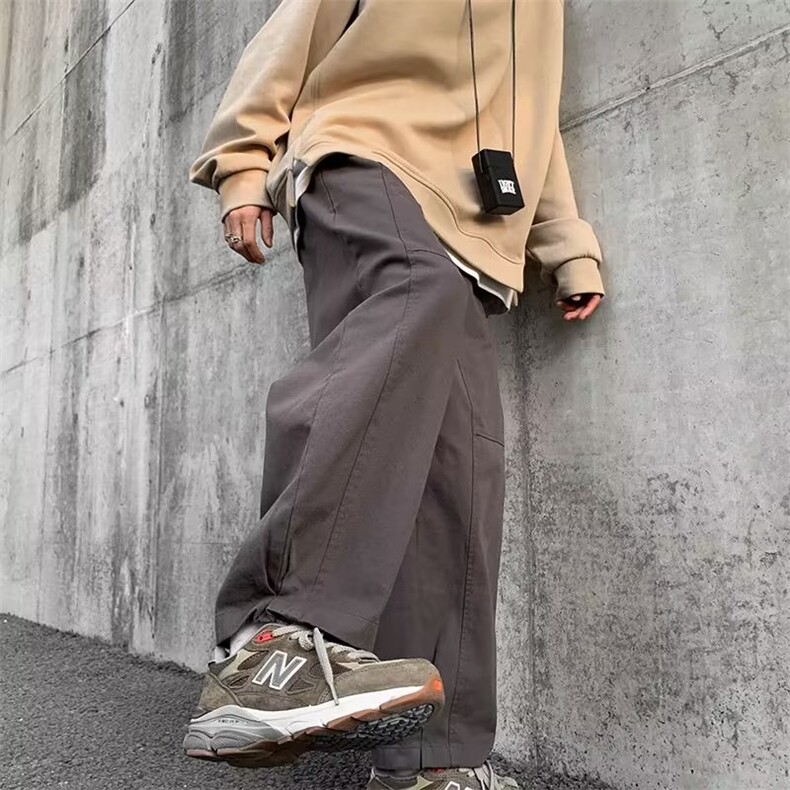 卡其色裤子高街美式复古vintage工装裤男设计感阔腿直筒长裤K54,男装工装外套,星座310B-1