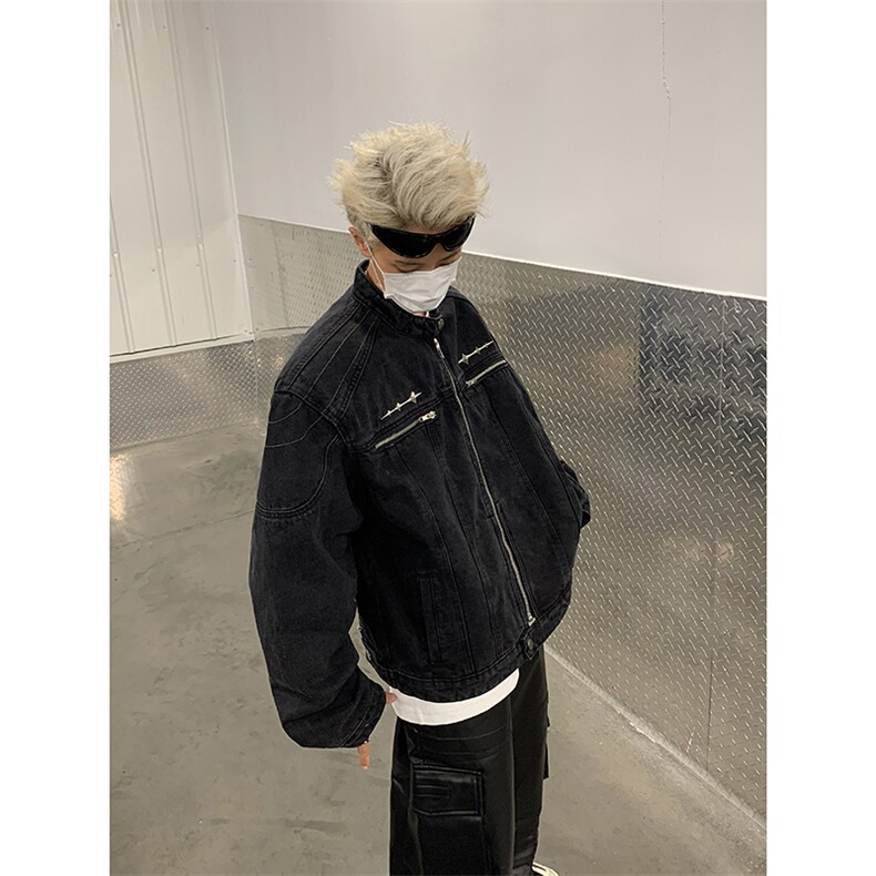 外套男潮美式高街拉链机车牛仔夹克欧美高街hiphop短款J8200-p78,男装夹克,星座1008