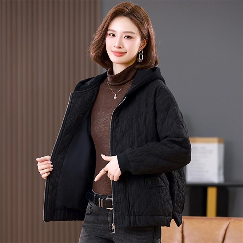 2025冬季连帽时尚休闲加厚保暖舒适棉服,女装派克服,独衣靓