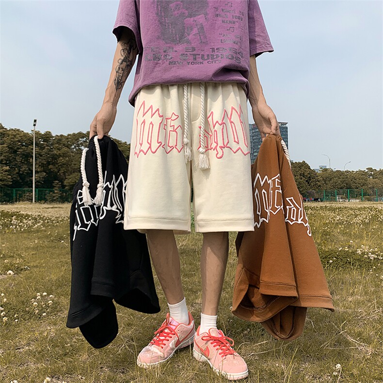 2025夏季大码高品质发泡印花麻绳织带五分裤DK59P38控55图片