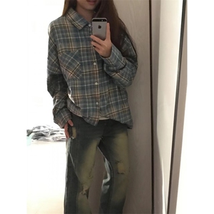 【有货】cleanfit美式复古蓝色格子衬衫长袖衬衣外套XC283WW-P40图片